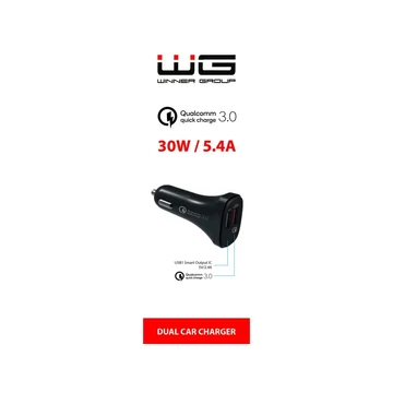 WG Autós töltő | 2 x USB-A |5,4A | 30W | 1 x gyorstöltő
