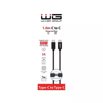 WG Adatkábel USB Type-C / USB Type-C | fekete | 3A | 100 cm