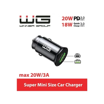 WG Autós töltő | 1 x USB-A (18W ) | 1 x USB Type-C (20W) | 3A | gyorstöltő