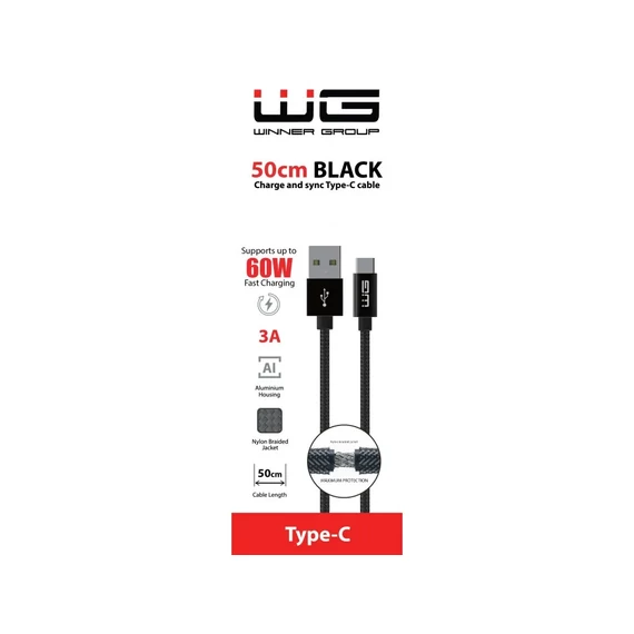 WG Adatkábel USB-A / USB Type-C | fekete | 3A | 50 cm