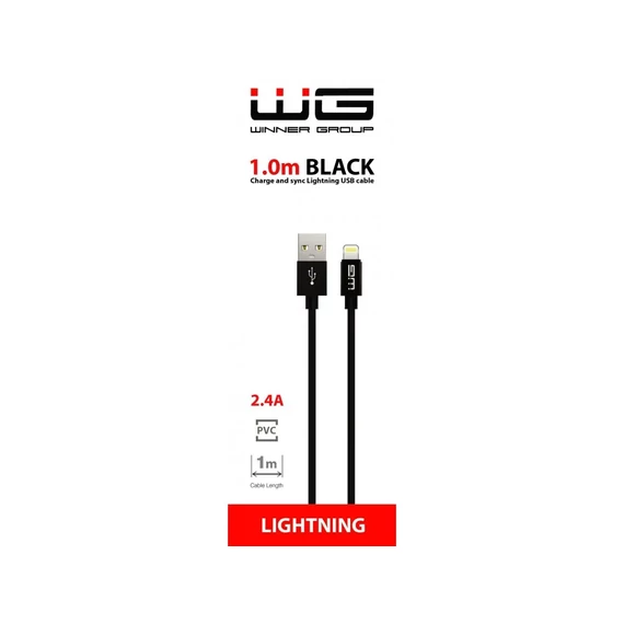 WG Adatkábel USB-A / Lightning |fekete | 2,4A | 100 cm