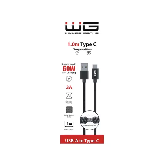 WG Adatkábel USB-A / USB Type-C | fekete | 3A | 100 cm
