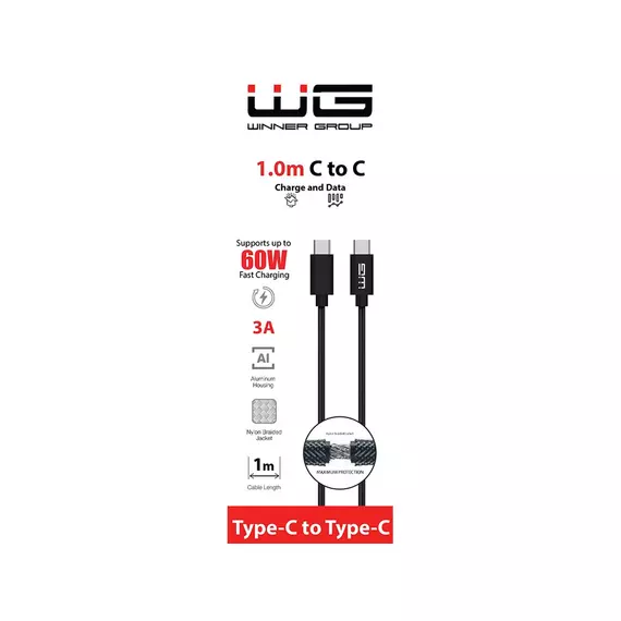 WG Adatkábel USB Type-C / USB Type-C | fekete | 3A | 100 cm